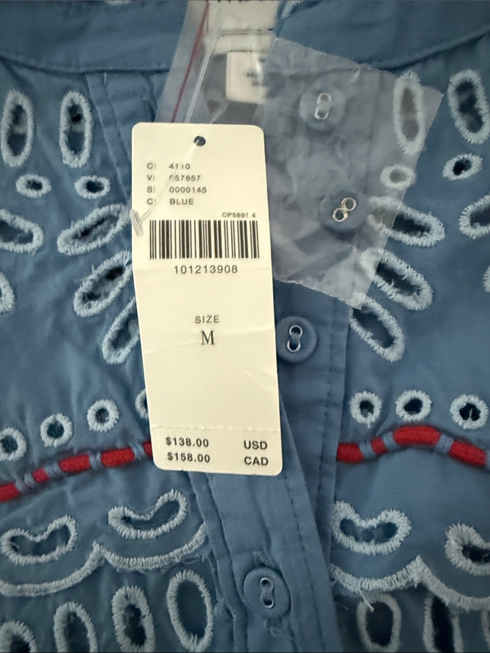 Maeve Blue Eyelet Embroidered Button-Front Blouse - Picture 2 of 2